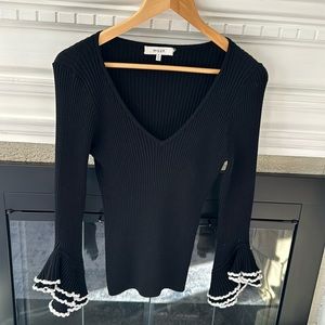 Milly medium black women bell sleeve rib blouse